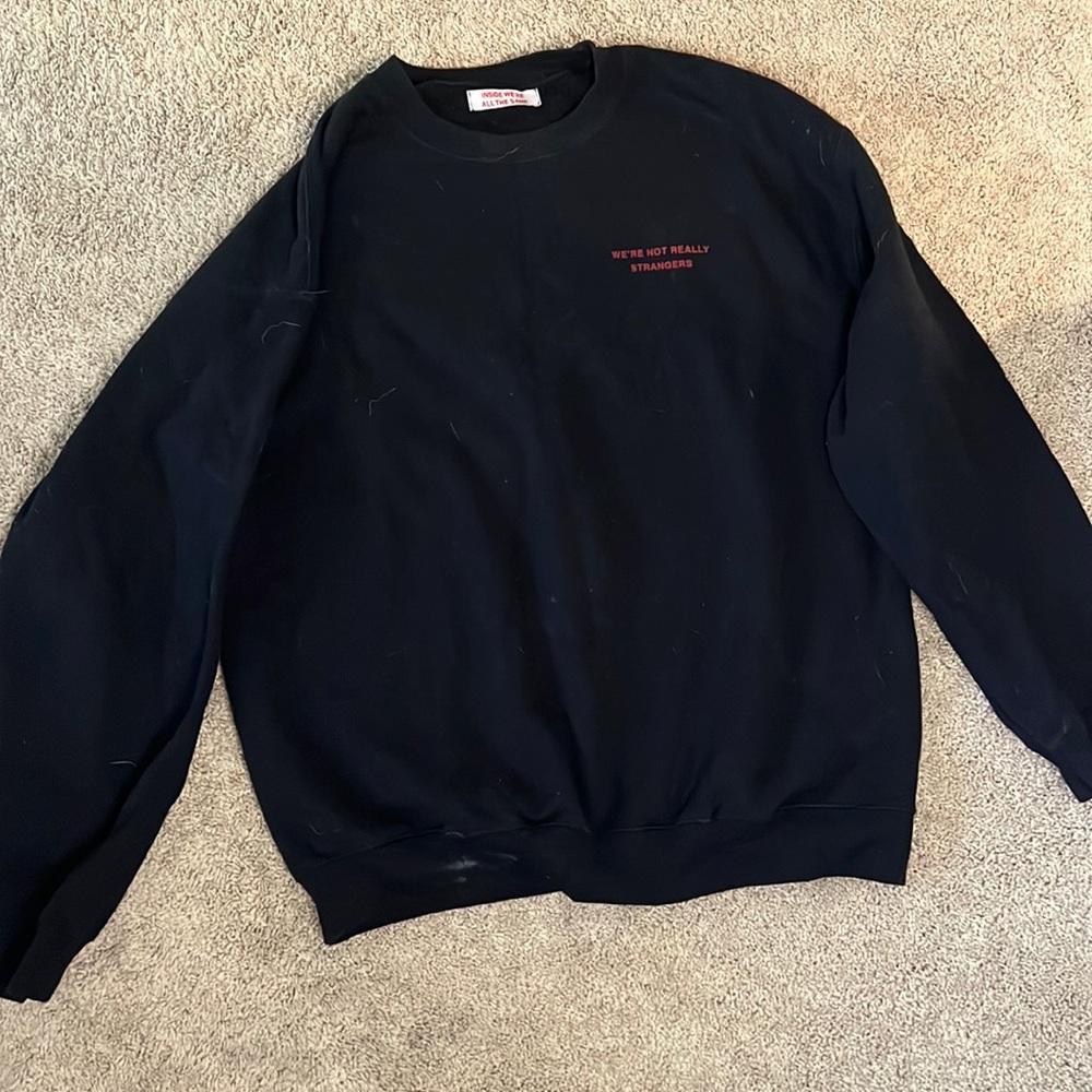We’re not really strangers crew neck! Size medium, black with red lettering